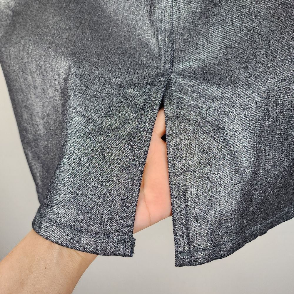 Baccini Metallic Jean Skirt Silver Denim Size 8 Fitted Pencil skirt - Picture 7 of 11